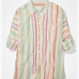 American Eagle Outfitters Go Big Multicolor Striped Button Down Shirt
